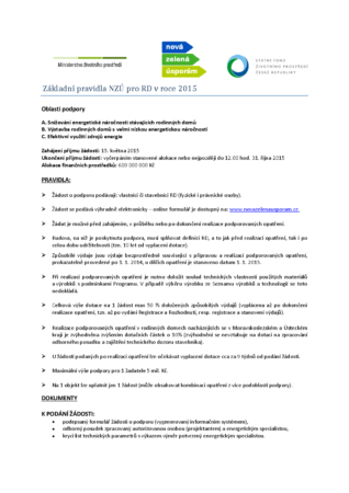 NZU podmínky 2015 pro RD